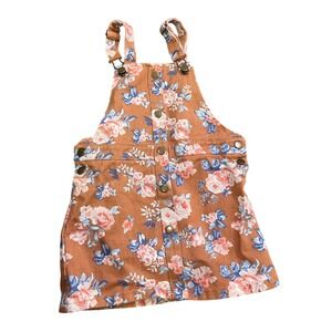 btween Girls Rust Orange Floral Corduroy Pinafore Overall Dress Size 6X